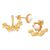Pendientes tipo ear jacket con perlas cultivadas bañadas en oro - Pendientes tipo ear jacket con perlas blancas y baño de oro floral de 22k