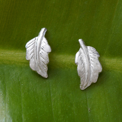 Sterling silver stud earrings, 'Enchantment in the Forest' - Nature-Themed Leafy Sterling Silver Stud Earrings from Bali