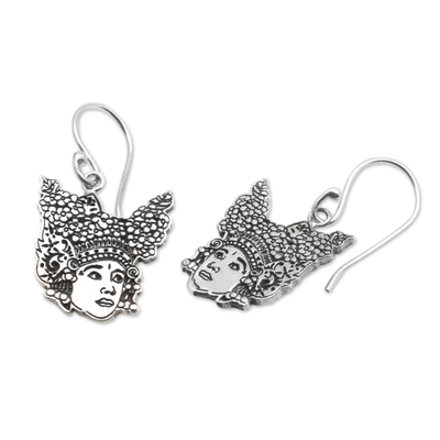 Sterling silver dangle earrings, 'Legong Essence' - Polished Legong Dancer Sterling Silver Dangle Earrings