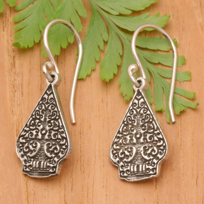 Sterling silver dangle earrings, 'Bali Kayonan' - Polished Kayonan-Shaped Sterling Silver Dangle Earrings