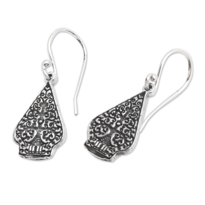 Sterling silver dangle earrings, 'Bali Kayonan' - Polished Kayonan-Shaped Sterling Silver Dangle Earrings