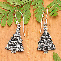 Sterling silver dangle earrings, 'Joy on Holiday' - Christmas Tree-Shaped Sterling Silver Dangle Earrings