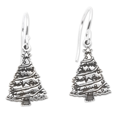 Sterling silver dangle earrings, 'Joy on Holiday' - Christmas Tree-Shaped Sterling Silver Dangle Earrings