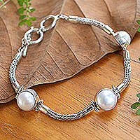 pulsera con colgante de perlas cultivadas - Pulsera con colgante de plata de ley y perlas cultivadas grises