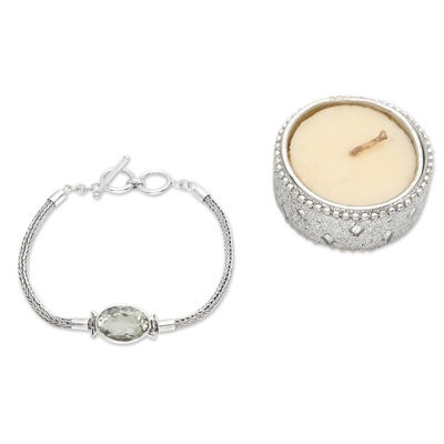 Prasiolite pendant bracelet, 'Quiet Soul' - Balinese Sterling Silver 3-Carat Prasiolite Pendant Bracelet