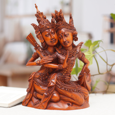 Holzskulptur - Handgefertigte traditionelle Rama- und Sita-Suar-Holzskulptur