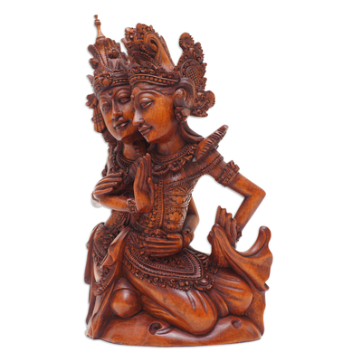 Wood sculpture, 'Rama and Sita's Romance' - Handcrafted Traditional Rama and Sita Suar Wood Sculpture