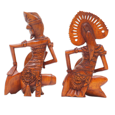 Holzskulpturen, „Oleg Union“ (2er-Set) – Set aus 2 handgeschnitzten Oleg-Skulpturen aus Suar-Holz aus Bali