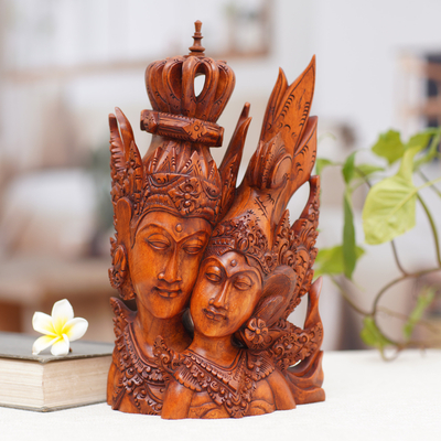 Holzskulptur - Traditionelle balinesische Shiva- und Parvati-Suar-Holzskulptur