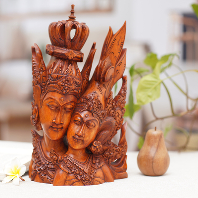 Holzskulptur - Traditionelle balinesische Shiva- und Parvati-Suar-Holzskulptur