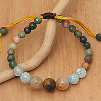 Multi-gemstone beaded wristband bracelet, 'Tranquil Mind' - Adjustable Multi-Gemstone Beaded Yoga Bracelet from Bali