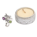 Peridot and amethyst cocktail ring, 'Fantastic Dragonfly' - Dragonfly-Themed 1-Carat Peridot and Amethyst Cocktail Ring