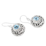 Blue topaz dangle earrings, 'Shimmering Blooms' - Sterling Silver Blue Topaz Dangle Earrings with Vine Motifs