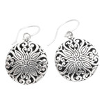 Blue topaz dangle earrings, 'Shimmering Blooms' - Sterling Silver Blue Topaz Dangle Earrings with Vine Motifs