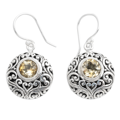 Citrine dangle earrings, 'Afternoon Blooms' - Sterling Silver Dangle Earrings with Citrine & Vine Accents