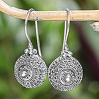Sterling silver dangle earrings, 'Radiant Balls' - Darkened and Polished Sterling Silver Ball Dangle Earrings