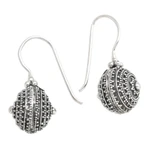 Sterling silver dangle earrings, 'Radiant Balls' - Darkened and Polished Sterling Silver Ball Dangle Earrings
