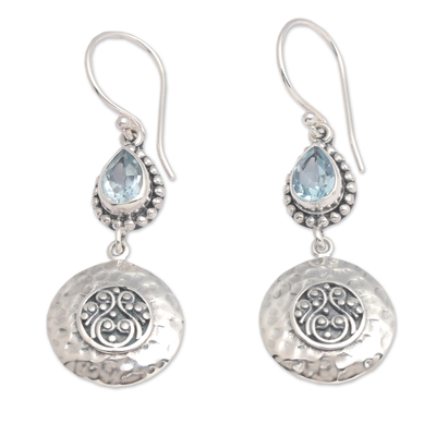 Blue topaz dangle earrings, 'Bali's Blue Paradise' - Faceted Pear-Shaped Blue Topaz Dangle Earrings from Bali