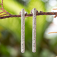 Sterling silver drop earrings, 'Sylvan Essence' - Sterling Silver Wood-Shaped Drop Earrings from Bali
