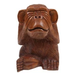 Wood sculpture, 'Cheeky Orangutan' - Suar Wood Orangutan Sculpture Hand-Carved in Bali