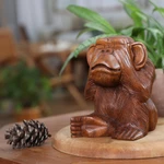 Wood sculpture, 'Cheeky Orangutan' - Suar Wood Orangutan Sculpture Hand-Carved in Bali