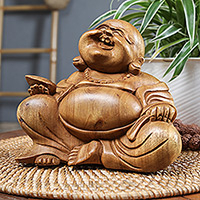 Wood sculpture, 'Blissful Buddha'