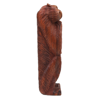 Wood sculpture, 'A Daydreaming Chimpanzee' - Whimsical Suar Wood Monkey Sculpture Hand-Carved in Bali