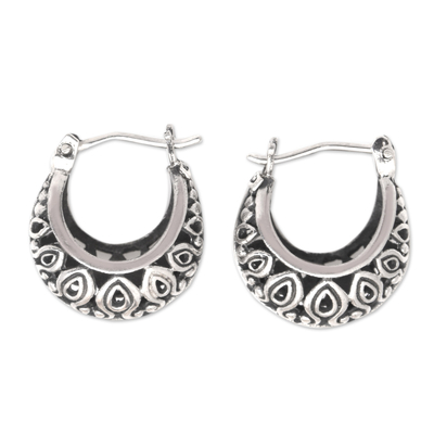 Sterling silver hoop earrings, 'Lady Armadillo' - Polished Armadillo-Patterned Sterling Silver Hoop Earrings