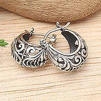 Sterling silver hoop earrings, 'Lady Elegance' - Polished Classic Sterling Silver Hoop Earrings from Bali