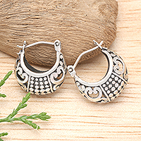 Sterling silver hoop earrings, 'Regal Caress'
