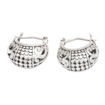 Sterling silver hoop earrings, 'Regal Caress' - Traditional Balinese Sterling Silver Hoop Earrings