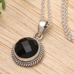 Onyx pendant necklace, 'Enigmatic Destiny' - Polished Faceted Five-Carat Onyx Pendant Necklace from Bali