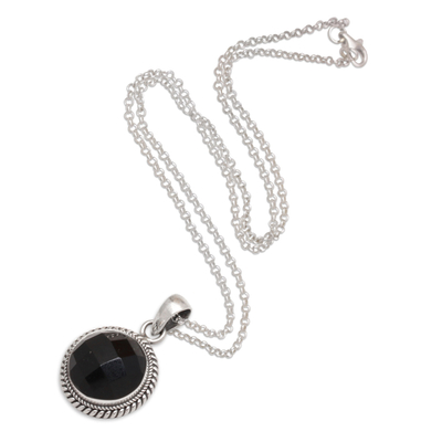 Onyx pendant necklace, 'Enigmatic Destiny' - Polished Faceted Five-Carat Onyx Pendant Necklace from Bali