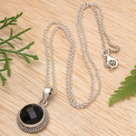 Onyx pendant necklace, 'Enigmatic Destiny' - Polished Faceted Five-Carat Onyx Pendant Necklace from Bali