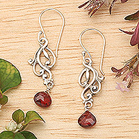 Garnet dangle earrings, 'Romantic Nature'