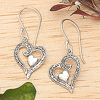 Sterling silver dangle earrings, 'Swinging Heart'
