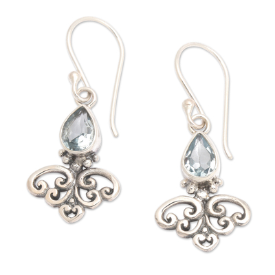 Blue topaz dangle earrings, 'Spades of Blue' - Spade-Shaped Faceted 2-Carat Blue Topaz Dangle Earrings