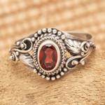 Garnet cocktail ring, 'Summer Crown' - Polished Classic Faceted Garnet Cocktail Ring from Bali