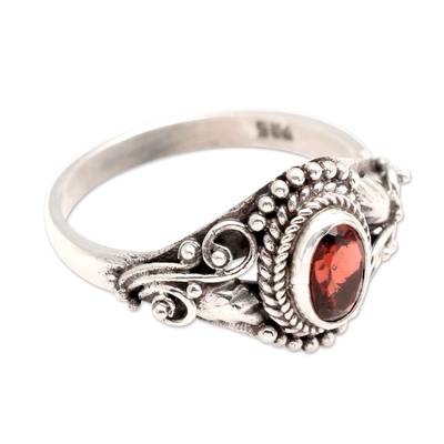 Garnet cocktail ring, 'Summer Crown' - Polished Classic Faceted Garnet Cocktail Ring from Bali
