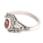 Garnet cocktail ring, 'Summer Crown' - Polished Classic Faceted Garnet Cocktail Ring from Bali