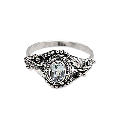Blue topaz cocktail ring, 'Winter Crown' - Polished Classic Faceted Blue Topaz Cocktail Ring from Bali