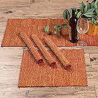 Camino de mesa y manteles individuales en mezcla de algodón, 'Warm Aroma' (5 piezas) - Camino de mesa y manteles individuales en mezcla de algodón naranja (5 piezas)