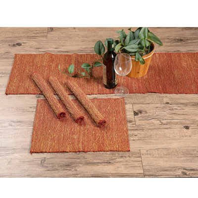 Tischläufer und Tischsets aus Baumwollmischung, (5 Stück) - Orangefarbener Tischläufer und Tischsets aus Baumwollmischung (5 Stück)