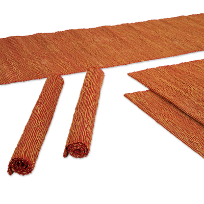 Tischläufer und Tischsets aus Baumwollmischung, (5 Stück) - Orangefarbener Tischläufer und Tischsets aus Baumwollmischung (5 Stück)