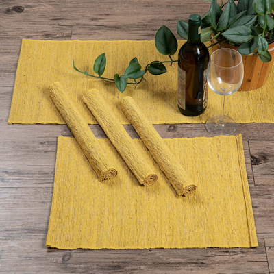 Tischläufer und Tischsets aus Baumwollmischung, „Yellow Aroma“ (5 Stück) - Tischläufer und Tischsets aus gelber Baumwollmischung (5 Stück)