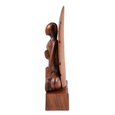 Wood sculpture, 'Yoga Portrait' - Hand-Carved Yoga Pose Suar Wood Sculpture from Bali