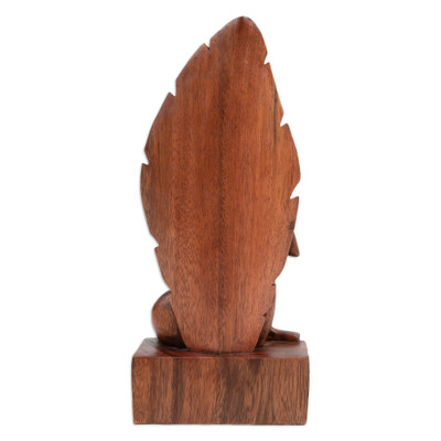 Wood sculpture, 'Yoga Portrait' - Hand-Carved Yoga Pose Suar Wood Sculpture from Bali