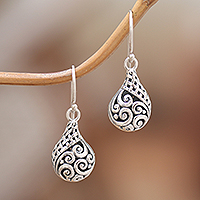 Sterling silver dangle earrings, 'Bali Weaving' - Classic Balinese Drop-Shaped Sterling Silver Dangle Earrings