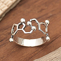 Sterling silver band ring, 'Dopamine Days' - Polished Dopamine-Shaped Sterling Silver Band Ring