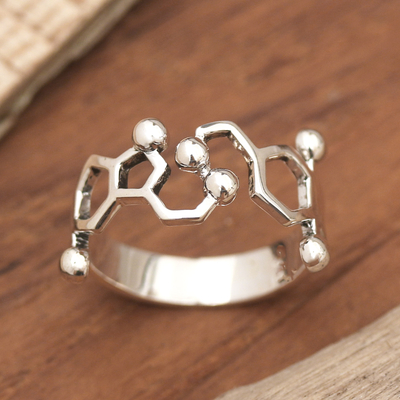 Sterling silver band ring, 'Dopamine Days' - Polished Dopamine-Shaped Sterling Silver Band Ring